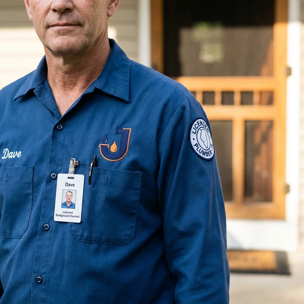 Licensed plumber showing ID badge in Glen Allen, VA