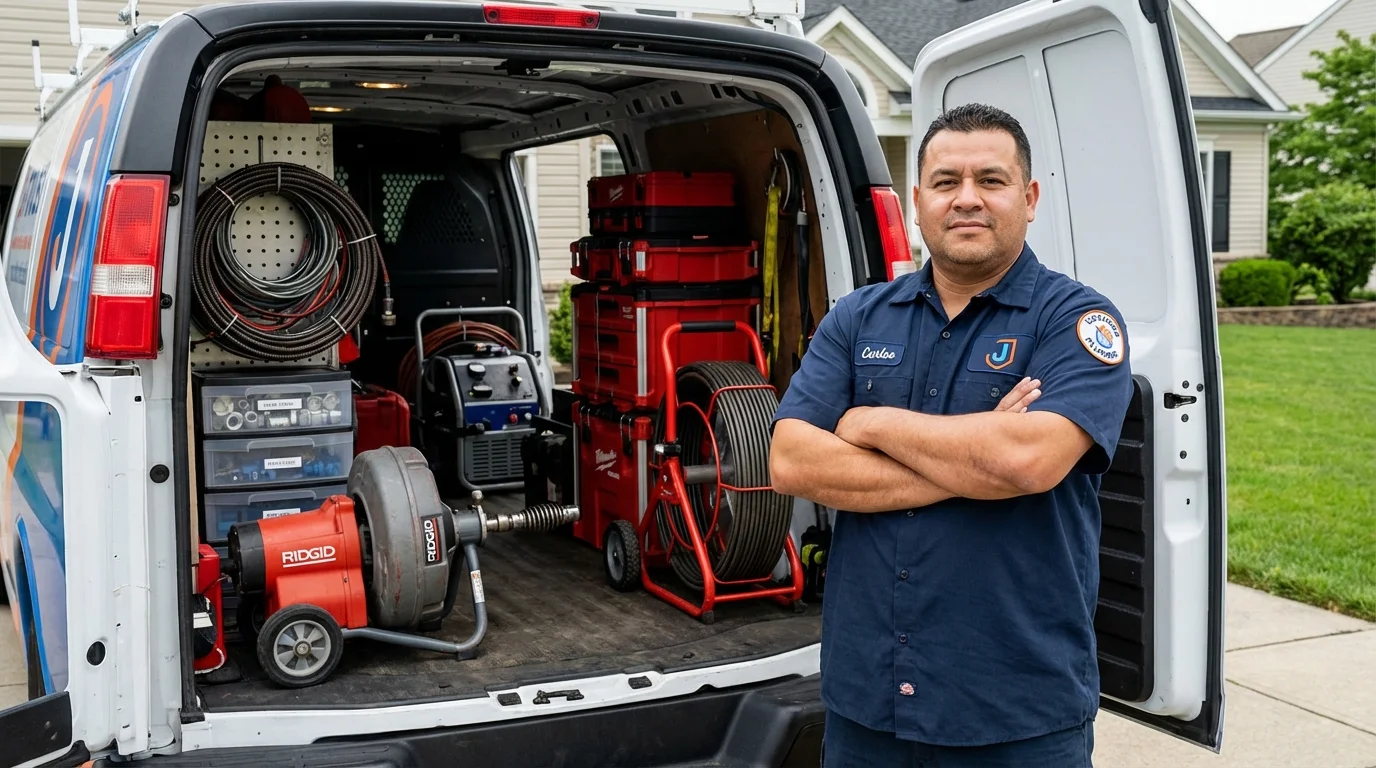 Professional drain cleaning equipment and Johns Plumbing LLC plumber in Glen Allen