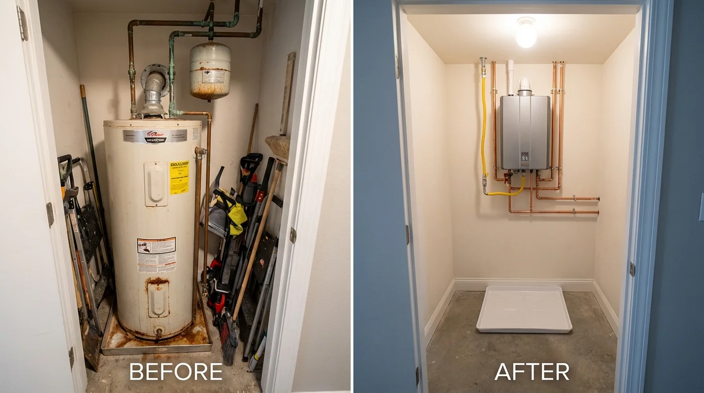 Tank water heater versus wall-mounted tankless unit comparison for Glen Allen, VA homeowners