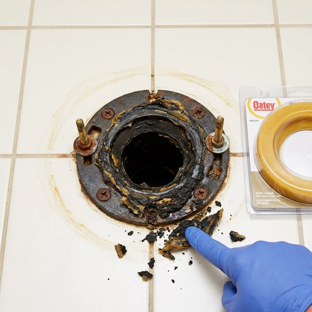 Failed wax ring showing water seepage at the base of a toilet in a Glen Allen, VA home